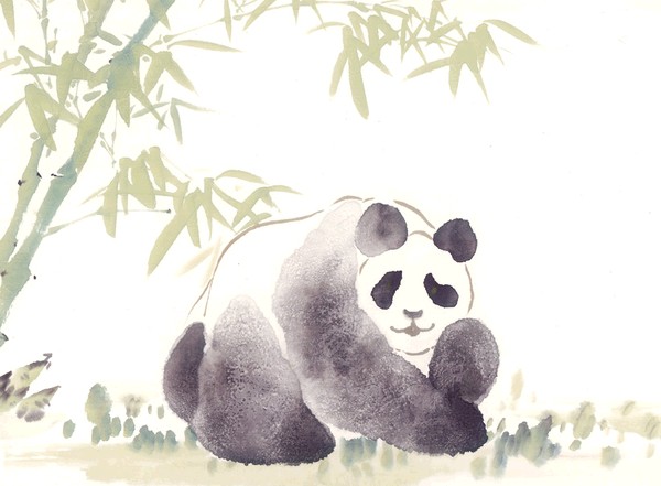 熊猫 吃 竹子 水墨 画 图片 中国 熊猫 水墨 画