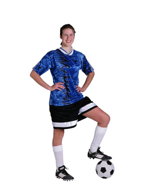 竞技英姿图片-运动图 足球 女队 脚踩足球 英姿