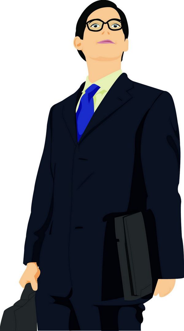 —族图片-标题插画图 戴眼镜 黑西装 蓝领带,标