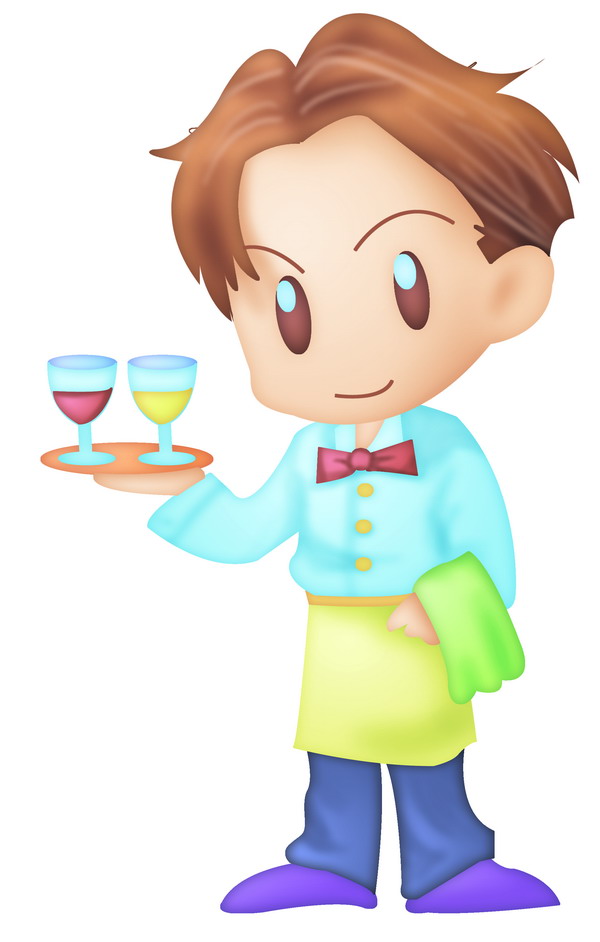 卡哇伊喷画素材图片-标题插画图 服务员 端盘子