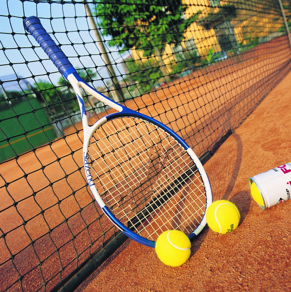 体育用品图片-运动图 网球 网栏 黄球 网球拍 靠