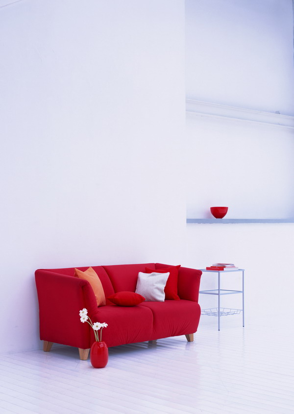 家具图片-装饰图 红色沙发 白色墙壁 抱枕,装饰