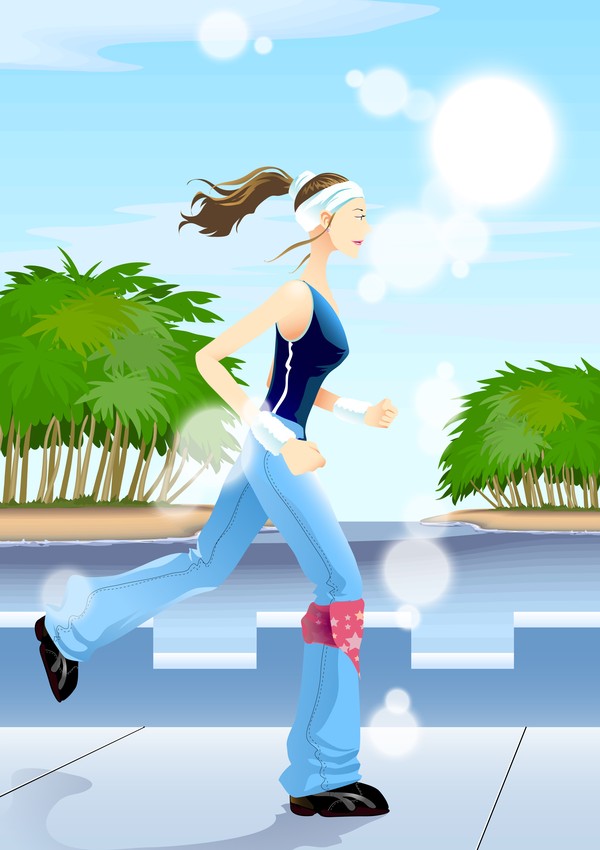 减肥瘦身图片-卡通人物图 晨练 晴朗 跑步 速度