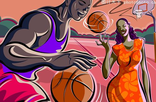 商业艺术插图图片-时尚矢量插画图 篮球 上篮 