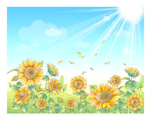 春天图片-时尚矢量插画图 向日葵 阳光 太阳 花园 绽放,时尚矢量插画,春天