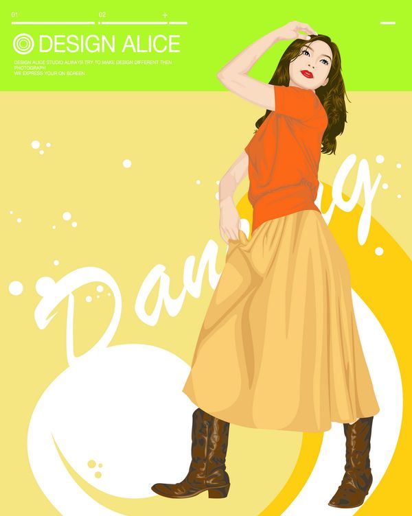 流行时尚图片-标题插画图 西方标语 提裙 牛崽