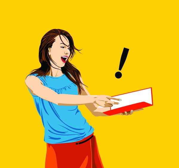 流行时尚图片-标题插画图 感叹号 书本 女人,标