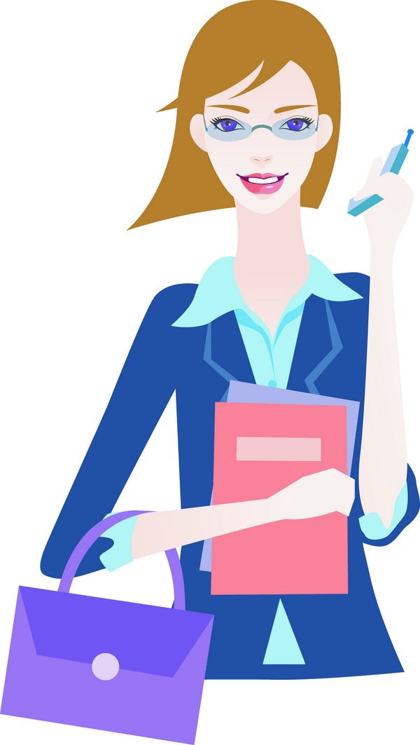 流行时尚图片-标题插画图 女教师 挎包 书本,标