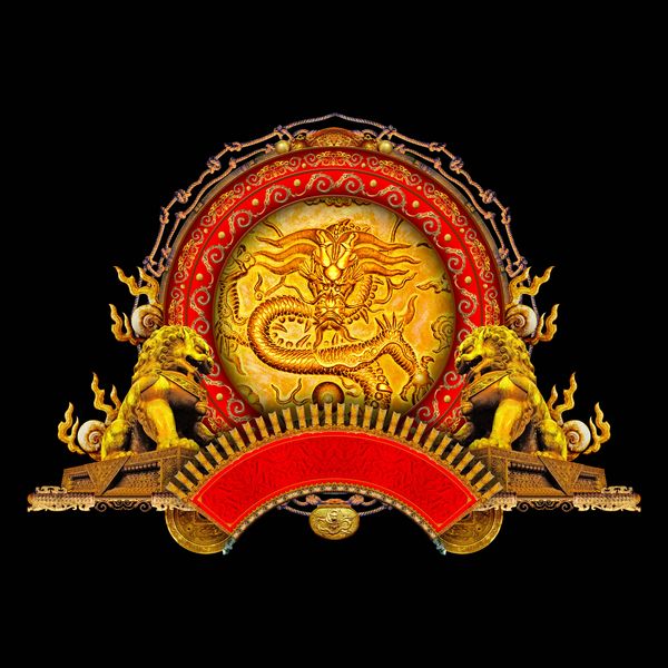 古典边框图片-古建瑰宝图 圆盘 红色 两头狮子,古建瑰宝篇,古典边框